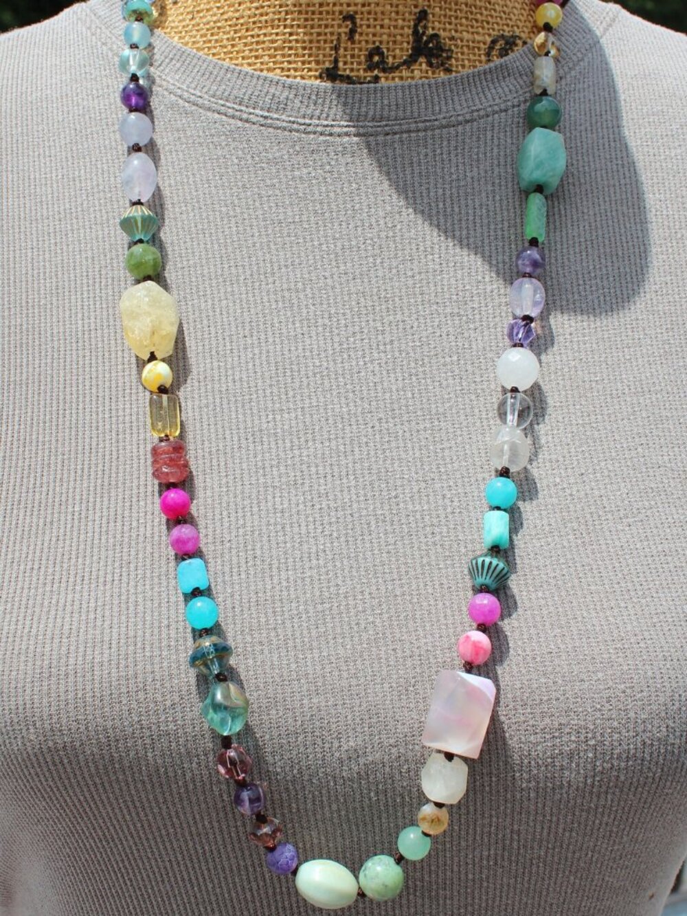 Hand-Knotted Rainbow Gemstone Necklace: Multi-Stone, 31" Length